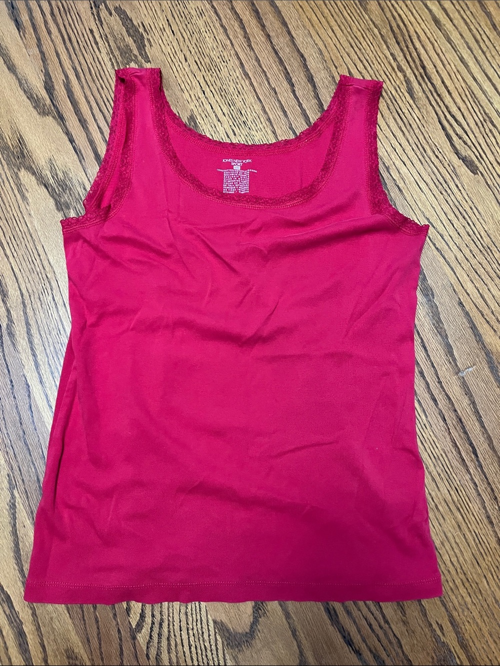Jones New York Bright Red Lace-Trim Tank Top